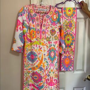 Like new - Gretchen Scott Designs Pink and Orange Tie Front Ruffled Sheath Dress